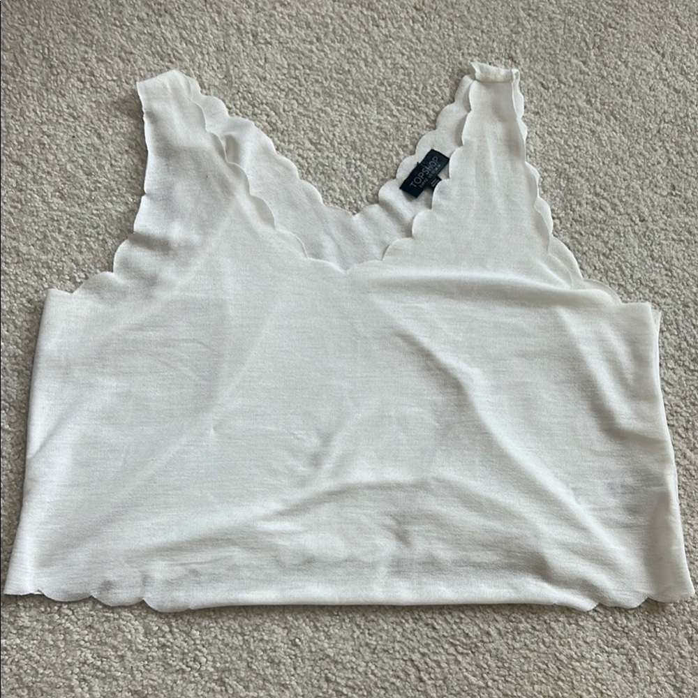 White Ruffled Crop Tank Top